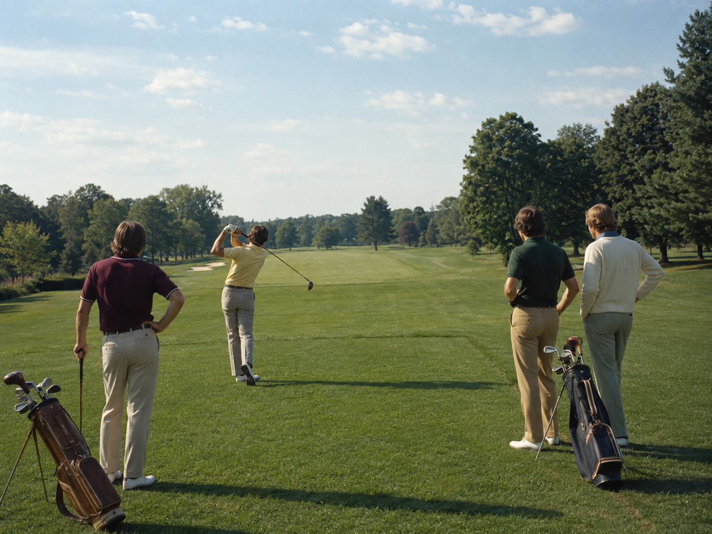 Four players on the first tee during the men's championship, 1970.